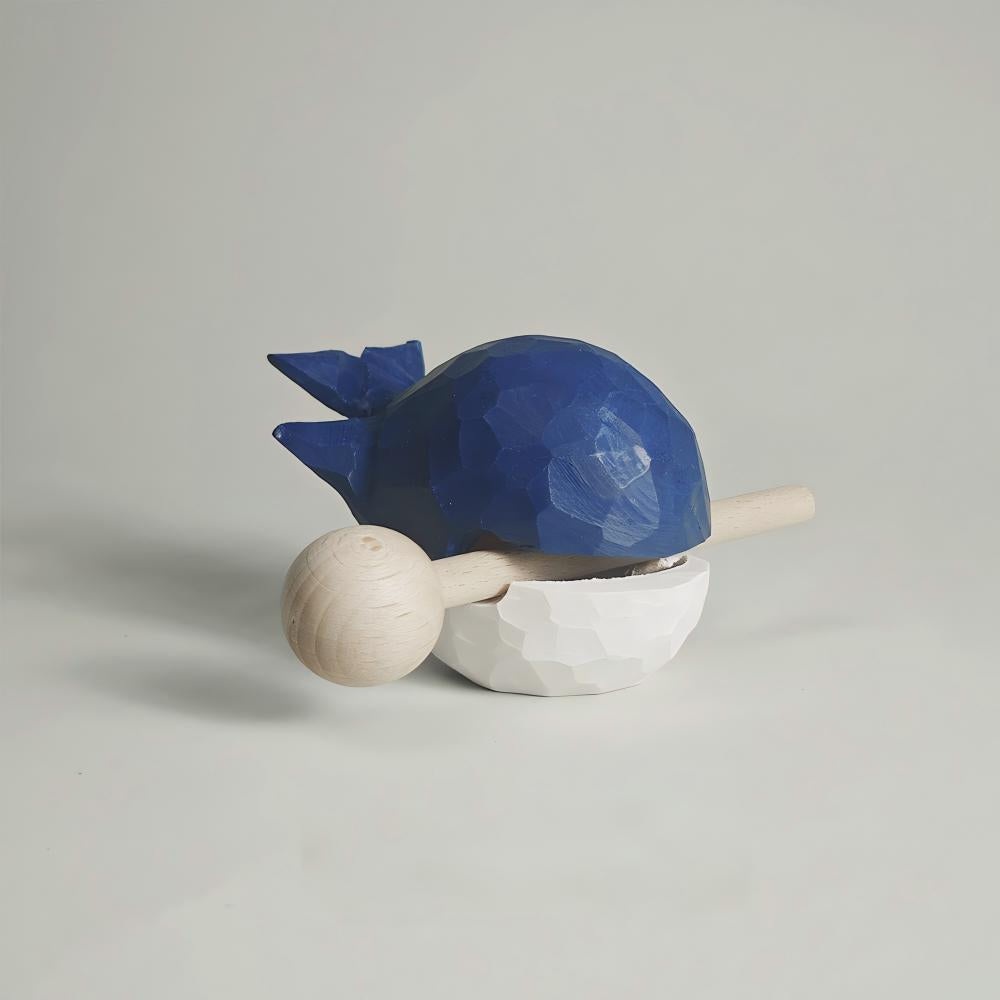 Carved Whale Wood Block Desk Toy | Hand-Carved Stress Relief Percussion | Engravable Cute Desk Decor