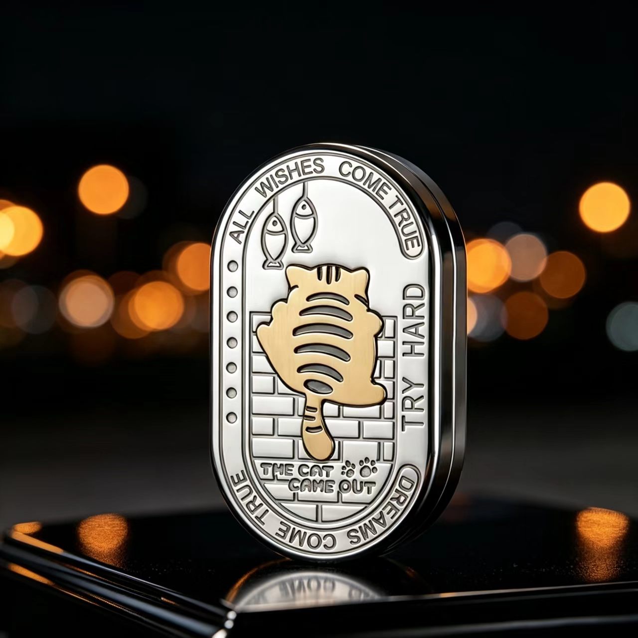 Cat Clicker EDC Coin | Stainless Steel Slide & Spin Stress Relief Toy | Tactile Click Fidget | Engravable