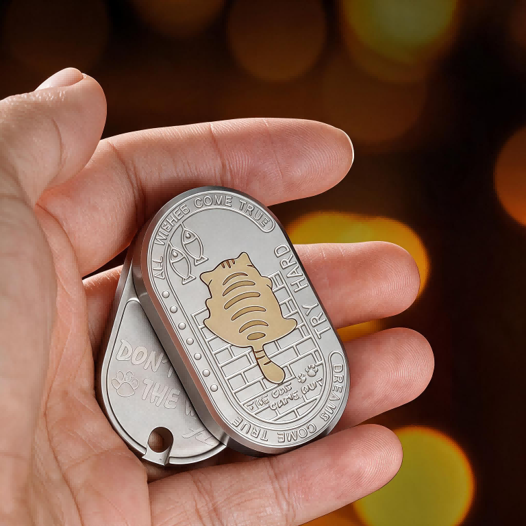 Cat Clicker EDC Coin | Stainless Steel Slide & Spin Stress Relief Toy | Tactile Click Fidget | Engravable