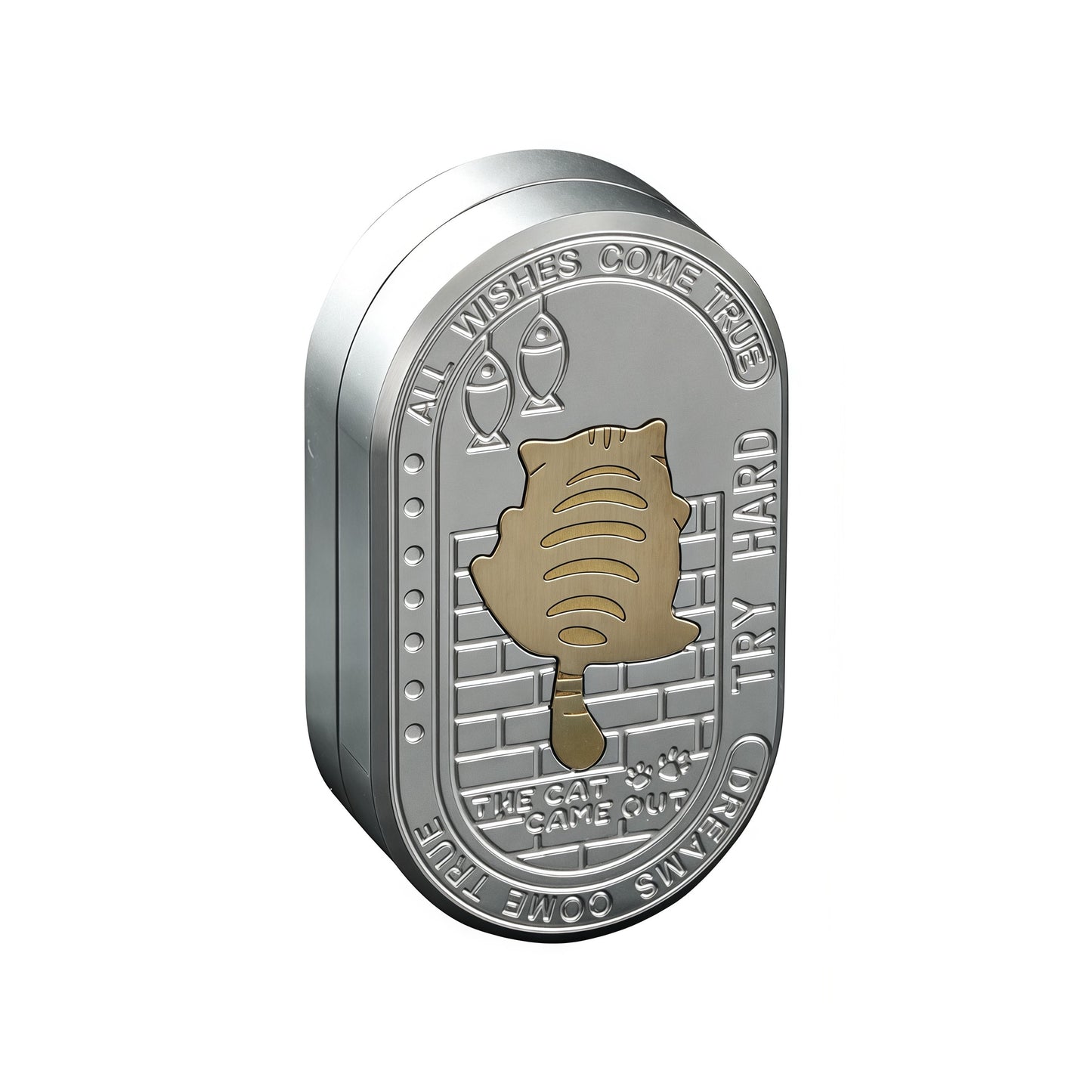 Cat Clicker EDC Coin | Stainless Steel Slide & Spin Stress Relief Toy | Tactile Click Fidget | Engravable