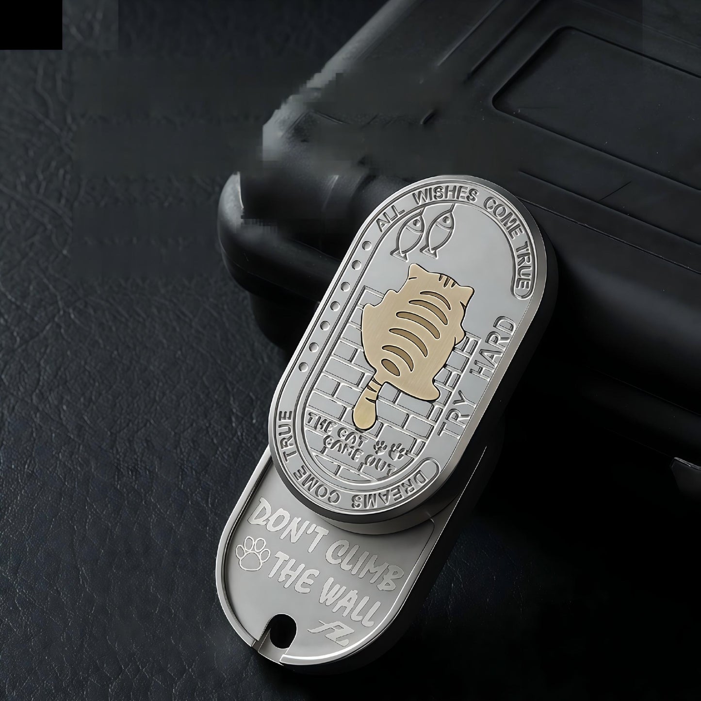 Cat Clicker EDC Coin | Stainless Steel Slide & Spin Stress Relief Toy | Tactile Click Fidget | Engravable