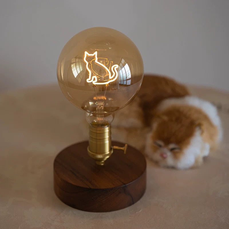 Cat & Dog Filament Table Lamp | Solid Wood & Brass, Dimmable
