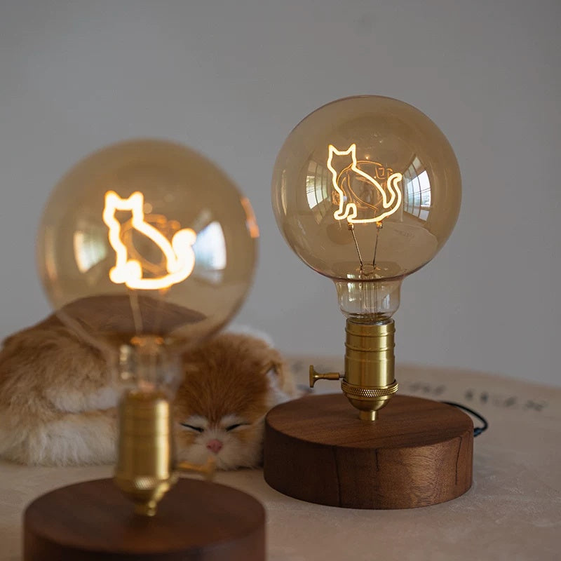 Cat & Dog Filament Table Lamp | Solid Wood & Brass, Dimmable