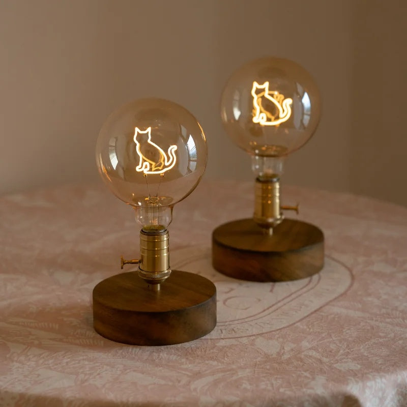 Cat & Dog Filament Table Lamp | Solid Wood & Brass, Dimmable