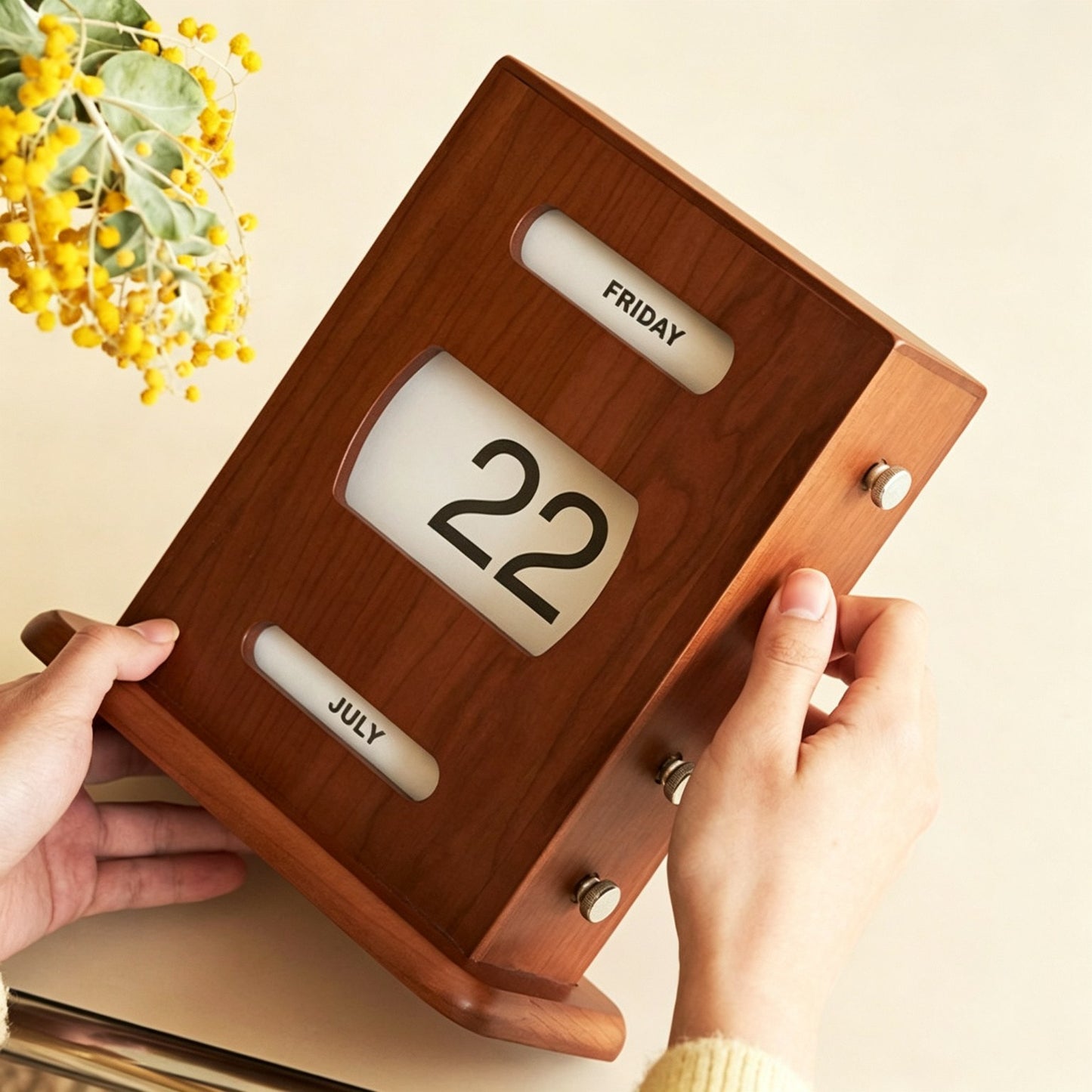 Cherry Wood Rotary Knob Perpetual Calendar | Desk Calendar | Knob-Scroll Date Display | Engravable