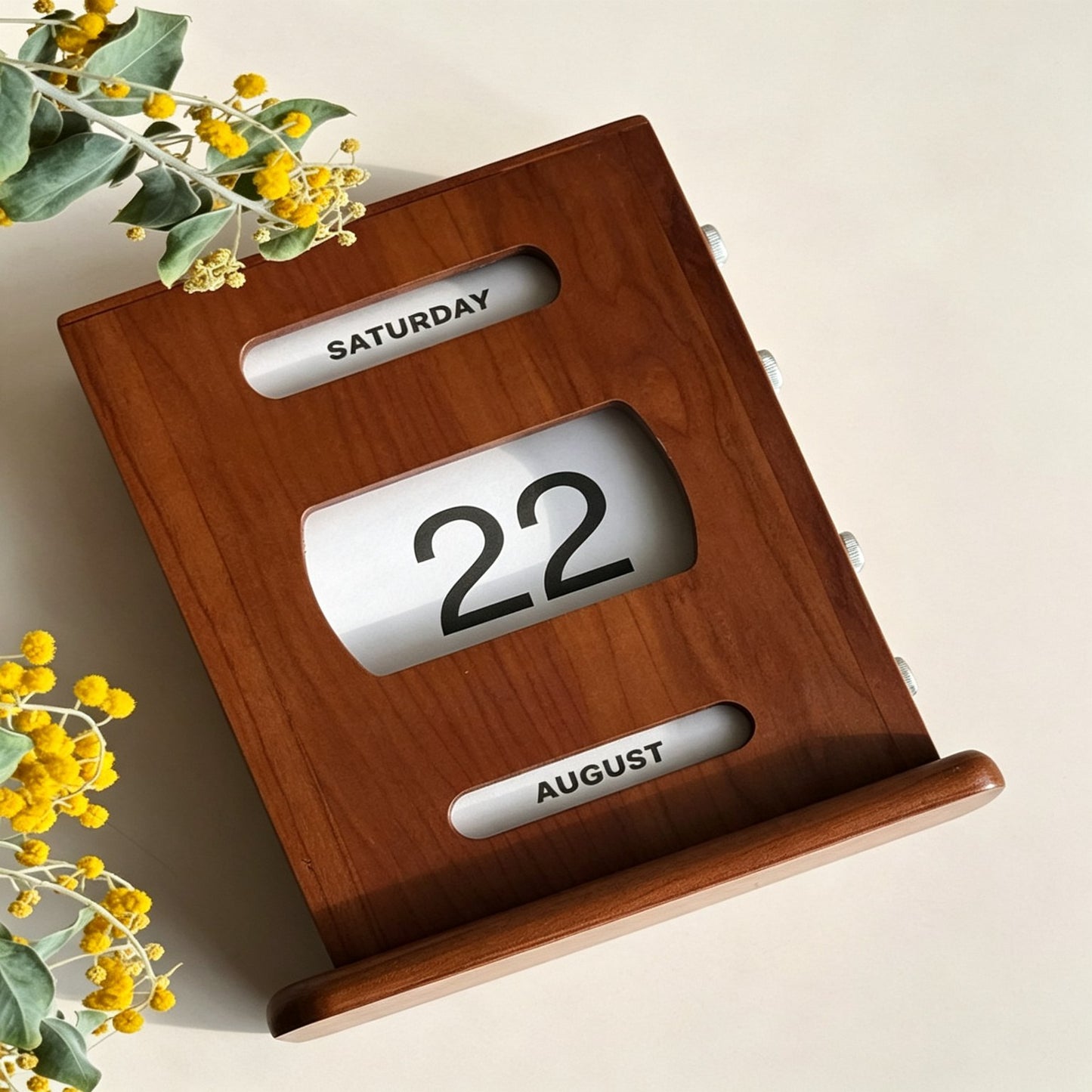 Cherry Wood Rotary Knob Perpetual Calendar | Desk Calendar | Knob-Scroll Date Display | Engravable