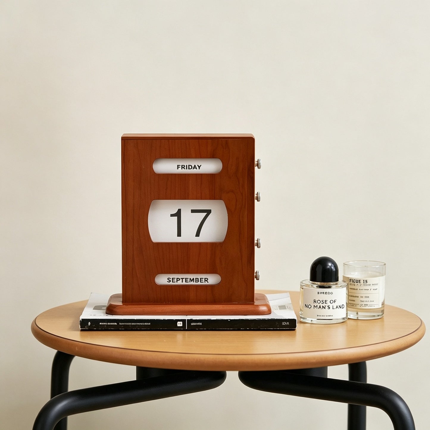 Cherry Wood Rotary Knob Perpetual Calendar | Desk Calendar | Knob-Scroll Date Display | Engravable