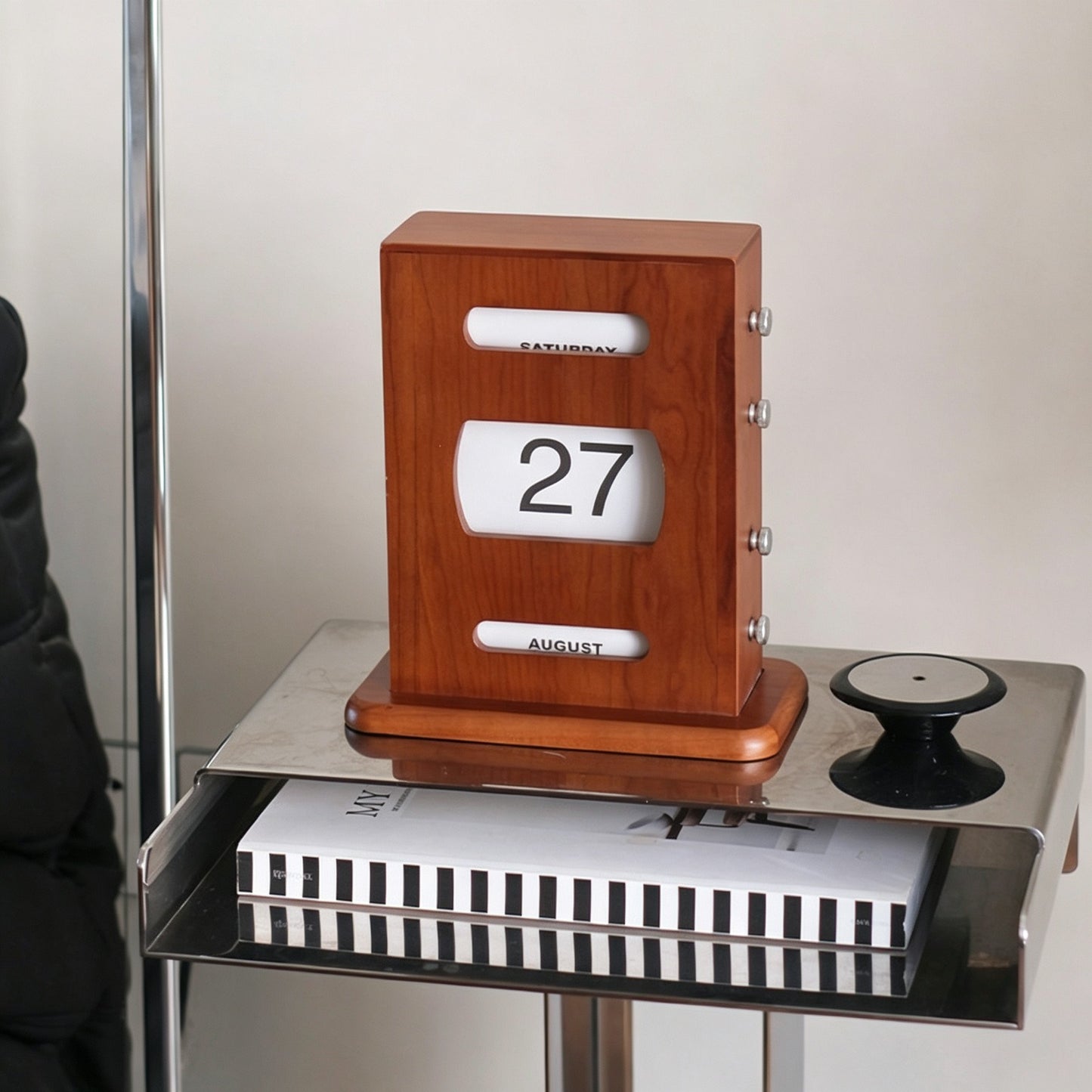 Cherry Wood Rotary Knob Perpetual Calendar | Desk Calendar | Knob-Scroll Date Display | Engravable