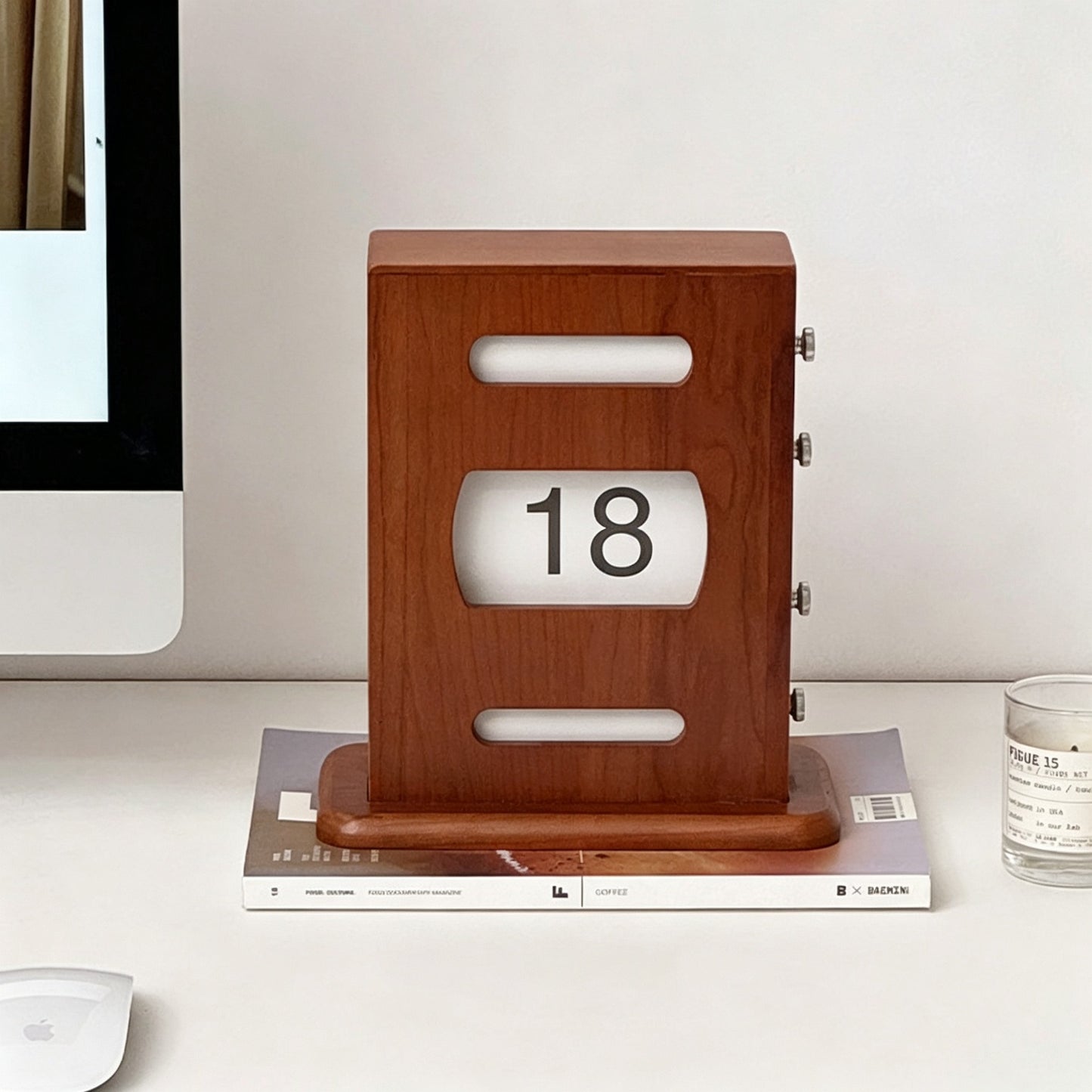 Cherry Wood Rotary Knob Perpetual Calendar | Desk Calendar | Knob-Scroll Date Display | Engravable
