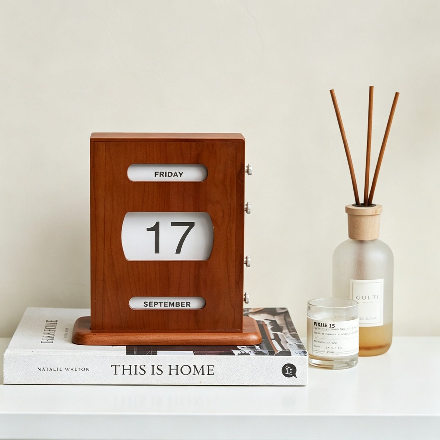 Cherry Wood Rotary Knob Perpetual Calendar | Desk Calendar | Knob-Scroll Date Display | Engravable