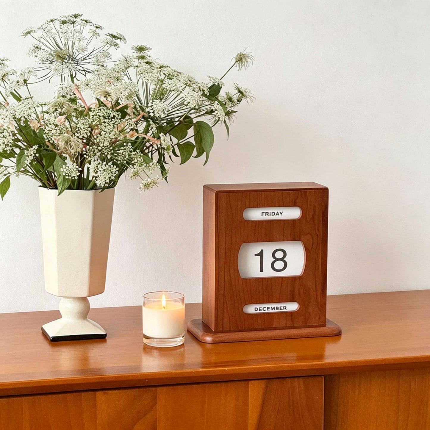 Cherry Wood Rotary Knob Perpetual Calendar | Desk Calendar | Knob-Scroll Date Display | Engravable