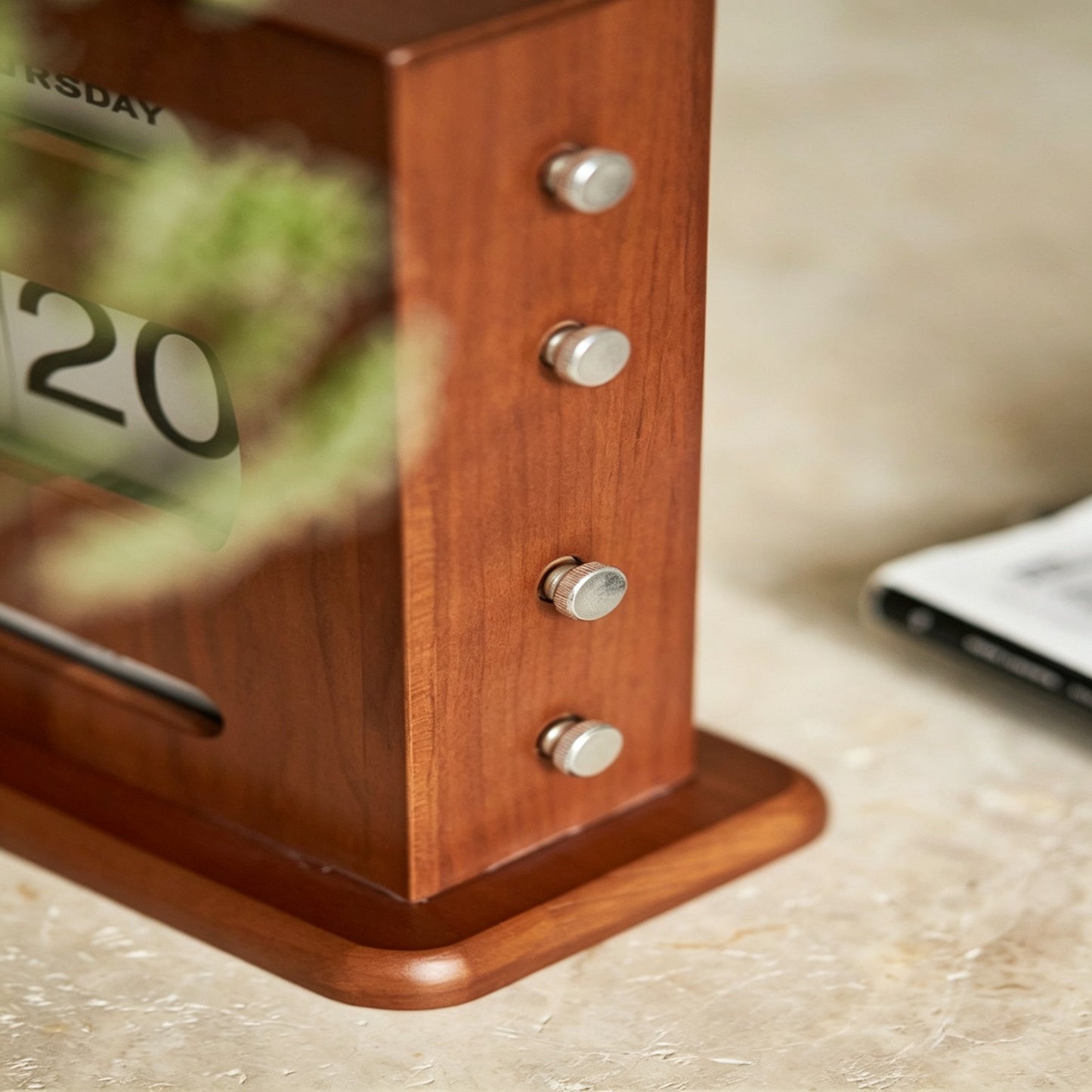 Cherry Wood Rotary Knob Perpetual Calendar | Desk Calendar | Knob-Scroll Date Display | Engravable