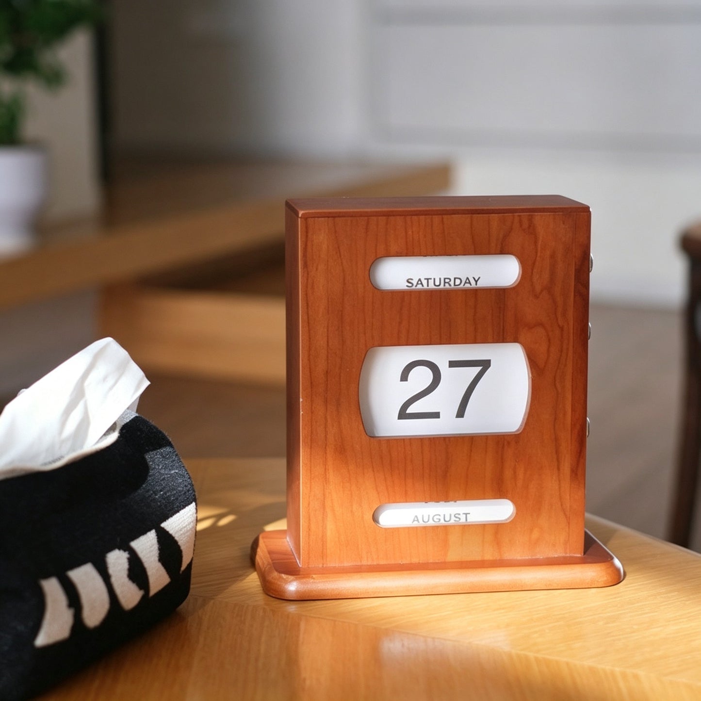 Cherry Wood Rotary Knob Perpetual Calendar | Desk Calendar | Knob-Scroll Date Display | Engravable