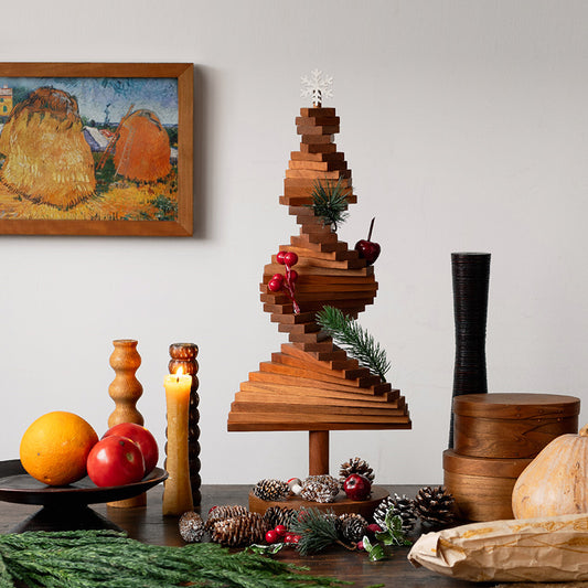 Christmas Tree Building Blocks - Handcrafted Wood Desktop Ornament & Puzzle