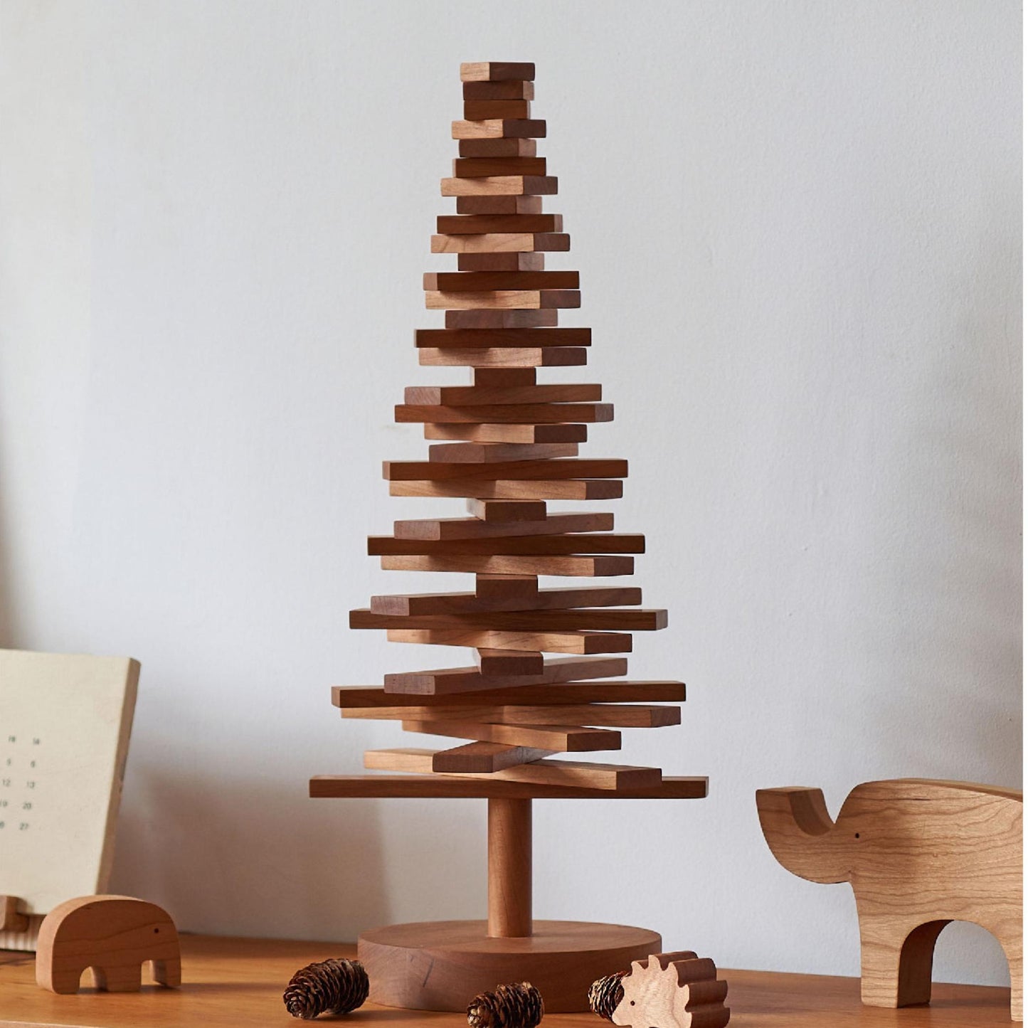 Christmas Tree Building Blocks - Handcrafted Wood Desktop Ornament & Puzzle