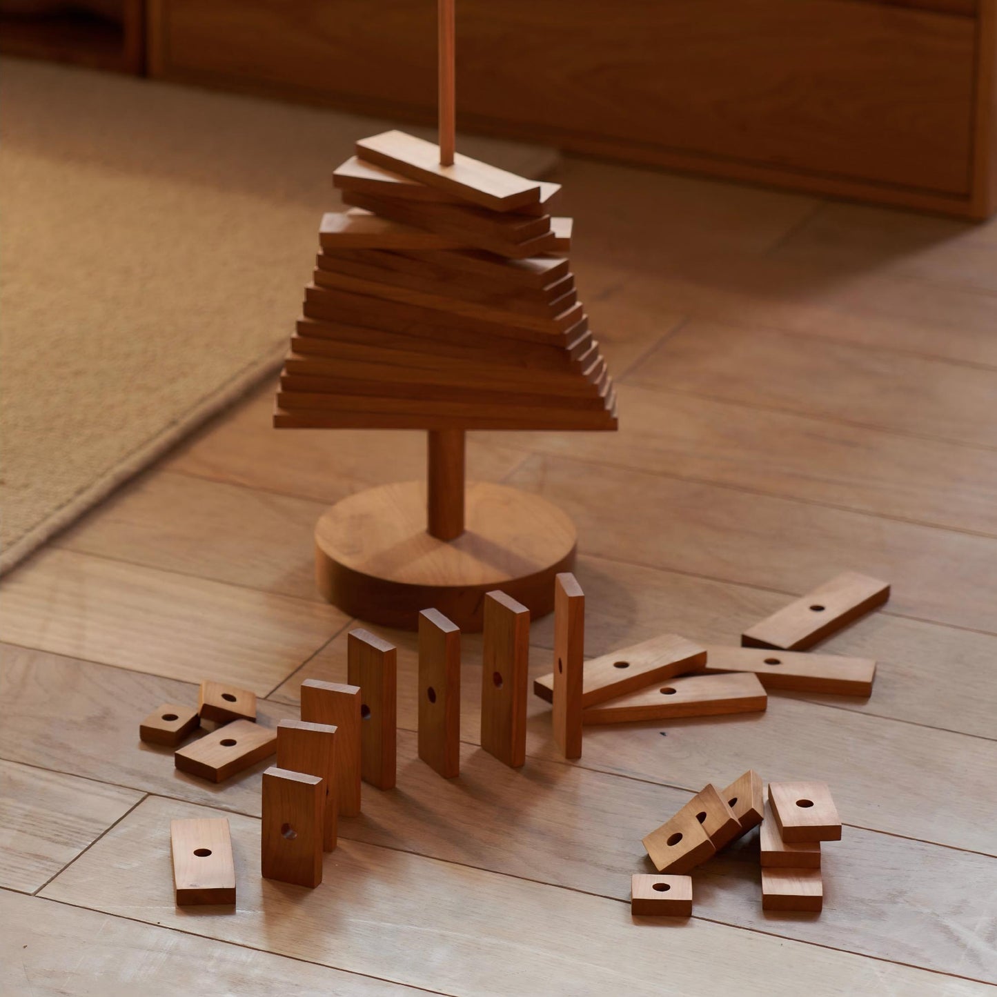 Christmas Tree Building Blocks - Handcrafted Wood Desktop Ornament & Puzzle