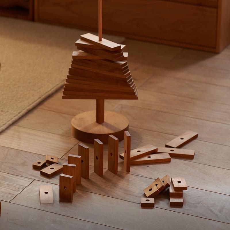 Christmas Tree Building Blocks - Handcrafted Wood Desktop Ornament & Puzzle