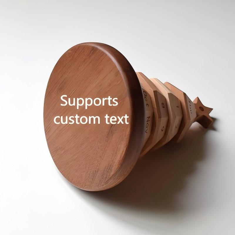 Christmas Tree Perpetual Calendar - Handcrafted Wood Desktop Ornament with Custom Base