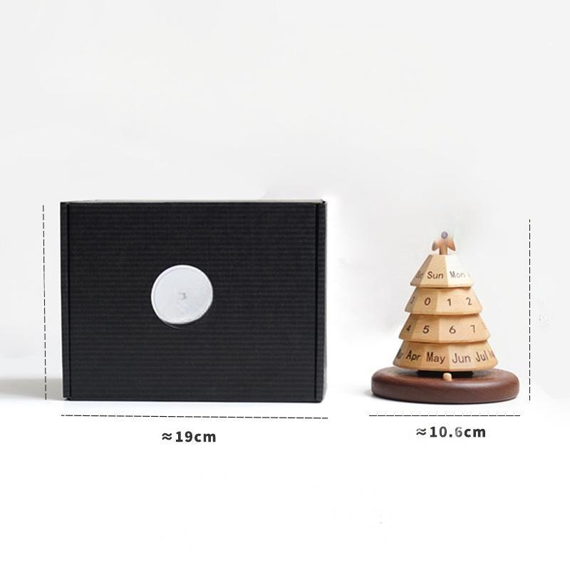 Christmas Tree Perpetual Calendar - Handcrafted Wood Desktop Ornament with Custom Base