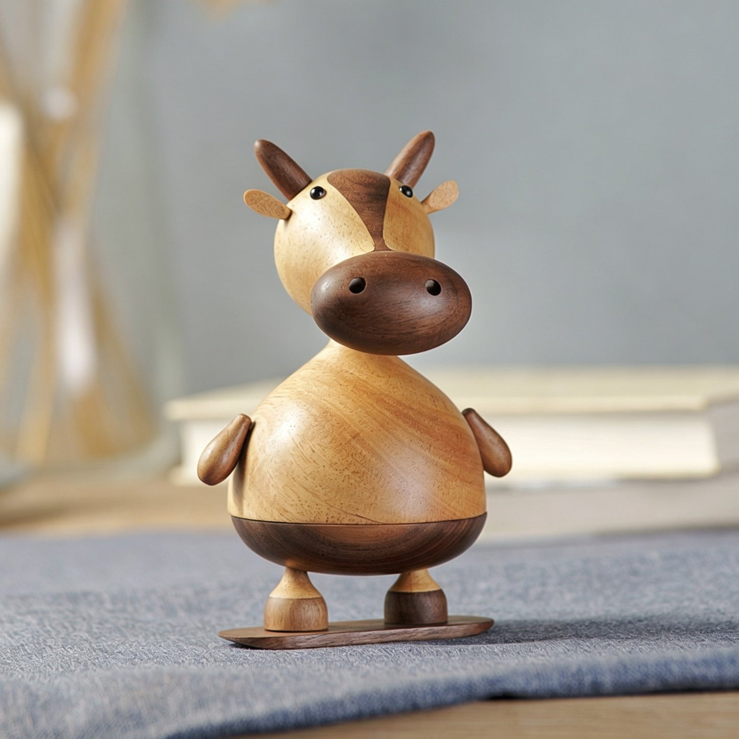 Chubby Cow Figure Music Box | Wind-Up Mechanical | 2 Songs | Engravable