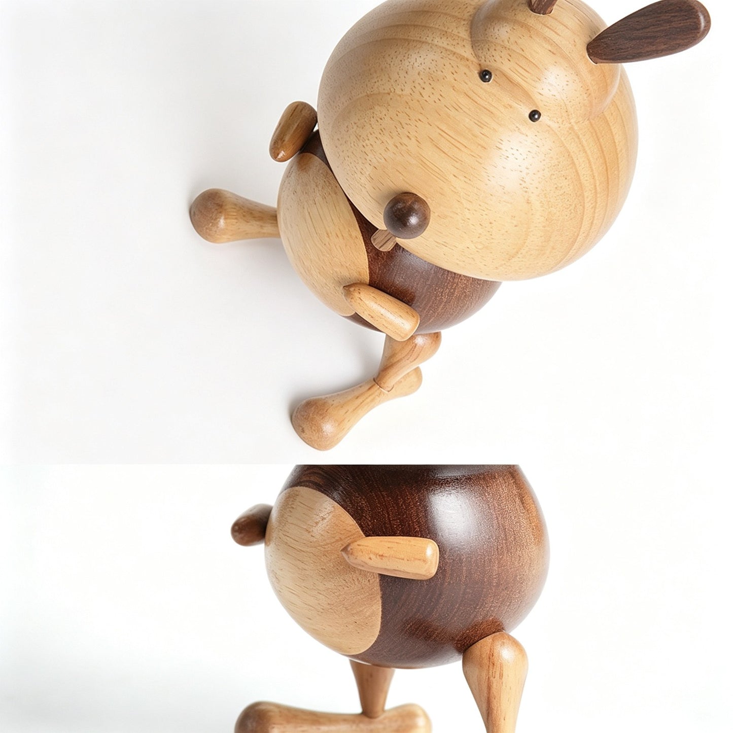 Chubby Rabbit Figure Music Box | Two-Tone Solid Wood | Wind-Up Mechanical | 3 Songs | Engravable