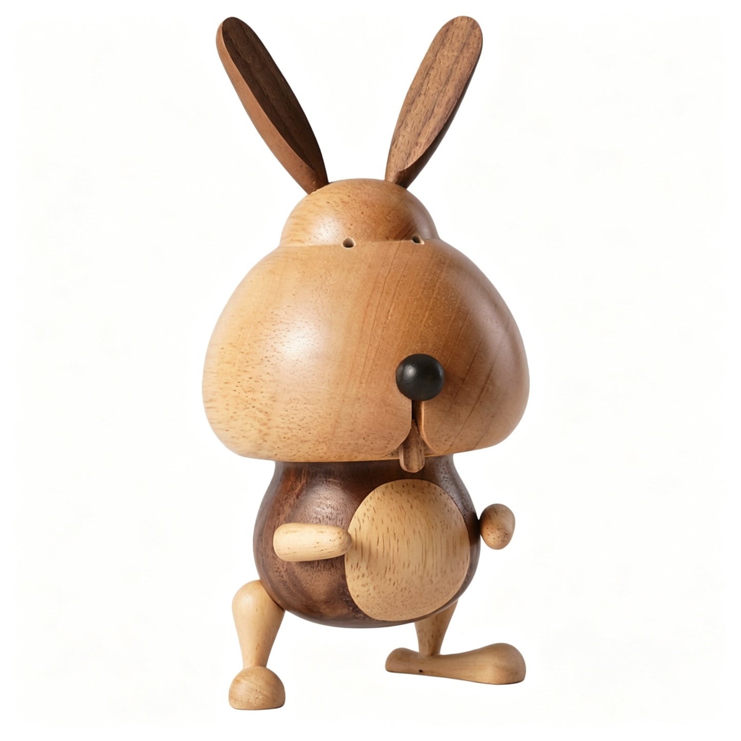 Chubby Rabbit Figure Music Box | Two-Tone Solid Wood | Wind-Up Mechanical | 3 Songs | Engravable