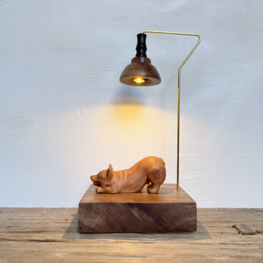 Corgi Wood Night Light | Black Walnut & Rosewood Desk Sculpture | Engravable Battery-Powered Decor
