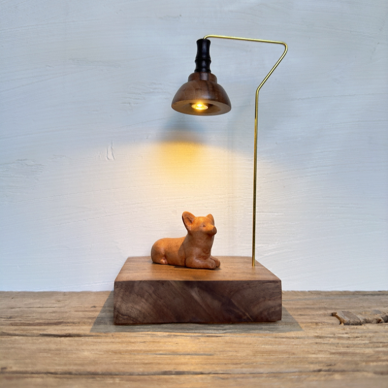Corgi Wood Night Light | Black Walnut & Rosewood Desk Sculpture | Engravable Battery-Powered Decor