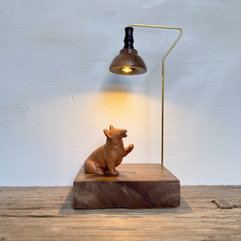 Corgi Wood Night Light | Black Walnut & Rosewood Desk Sculpture | Engravable Battery-Powered Decor