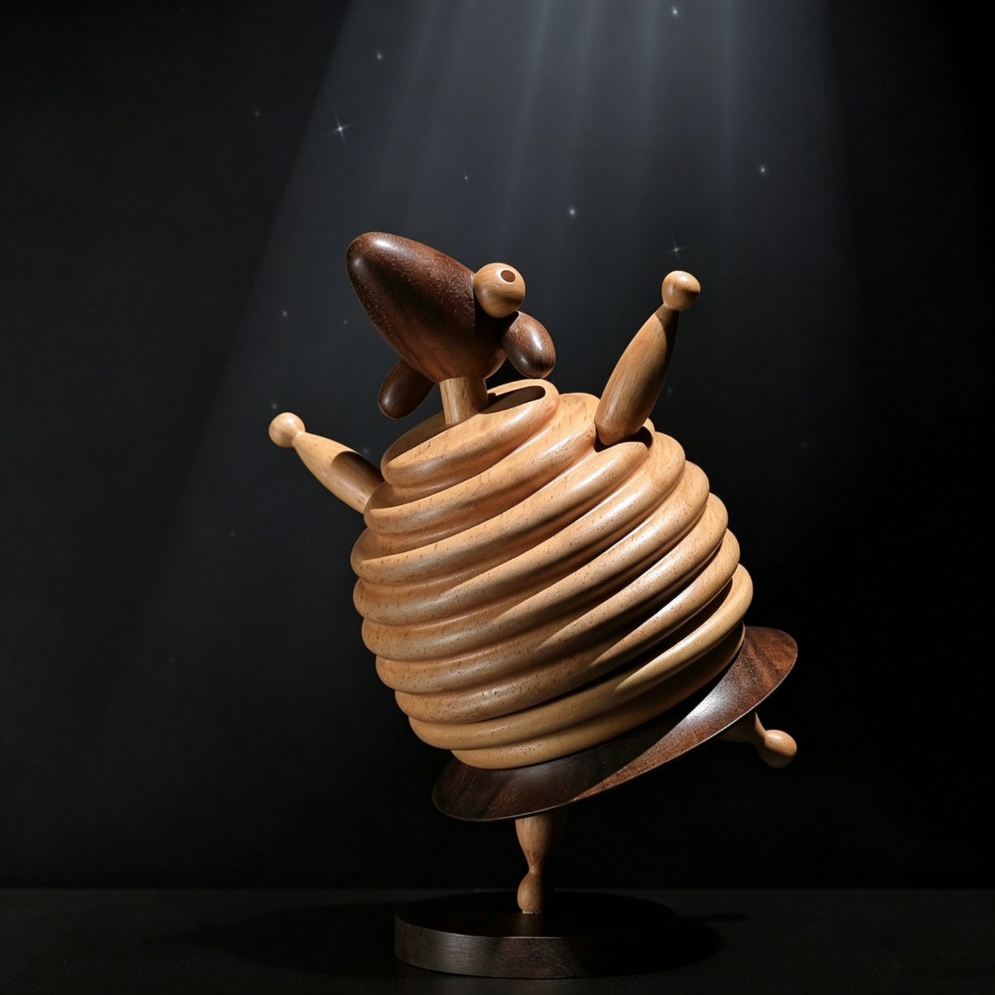 Dancing Sheep Music Box | Spiral-Turned Wood Body | Two-Tone Solid Wood | Wind-Up | 3 Songs | Engravable