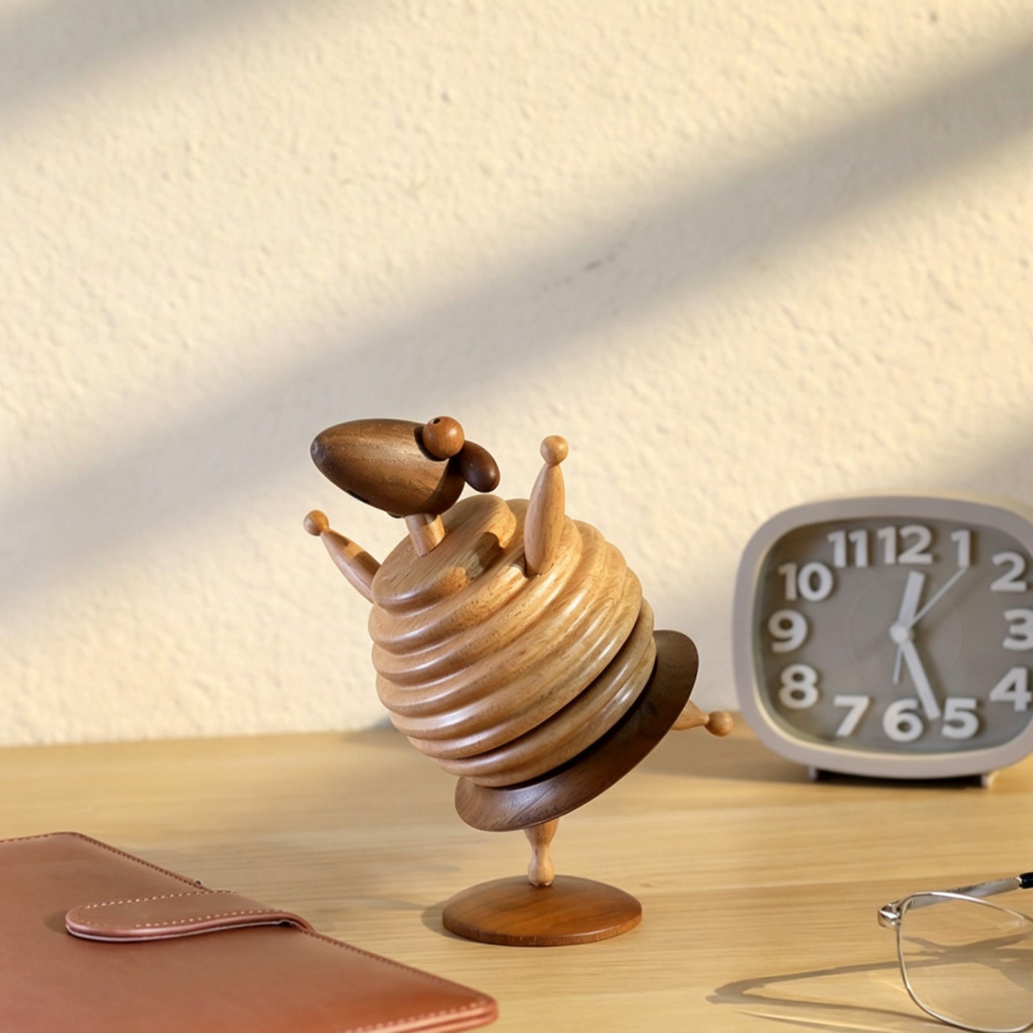 Dancing Sheep Music Box | Spiral-Turned Wood Body | Two-Tone Solid Wood | Wind-Up | 3 Songs | Engravable