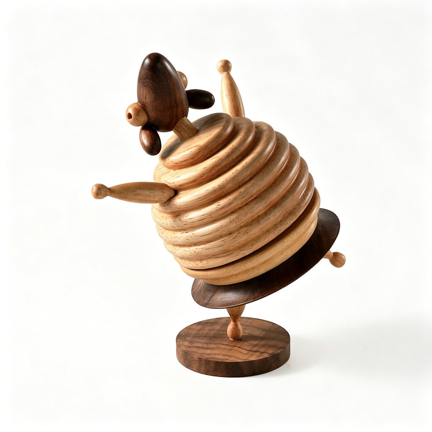 Dancing Sheep Music Box | Spiral-Turned Wood Body | Two-Tone Solid Wood | Wind-Up | 3 Songs | Engravable