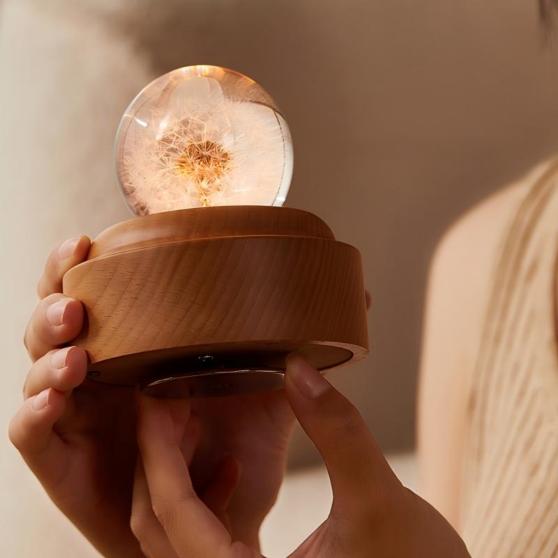 Dandelion Rotating Music Box | Handcrafted Wooden Music Box with LED Light | Engraved Gift for Her