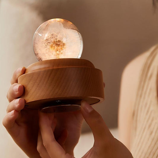 Dandelion Rotating Music Box | Handcrafted Wooden Music Box with LED Light | Engraved Gift for Her