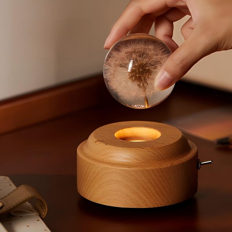 Dandelion Rotating Music Box | Handcrafted Wooden Music Box with LED Light | Engraved Gift for Her