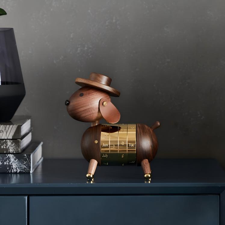 Dog Calendar Desktop Ornament | Magnetic Perpetual Calendar | Premium Wood Gift