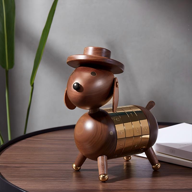 Dog Calendar Desktop Ornament | Magnetic Perpetual Calendar | Premium Wood Gift