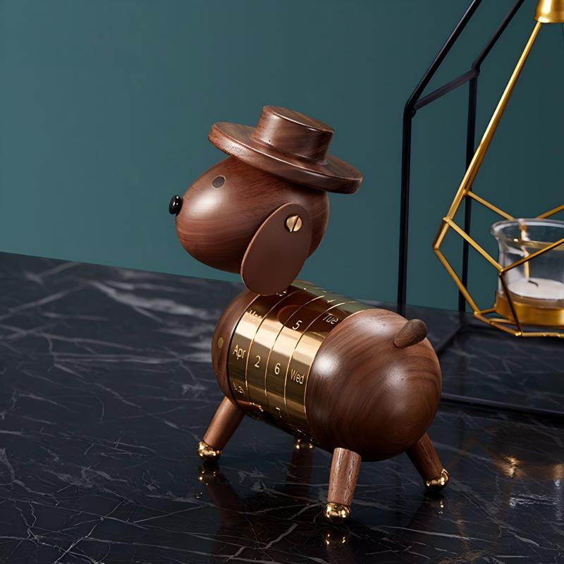 Dog Calendar Desktop Ornament | Magnetic Perpetual Calendar | Premium Wood Gift