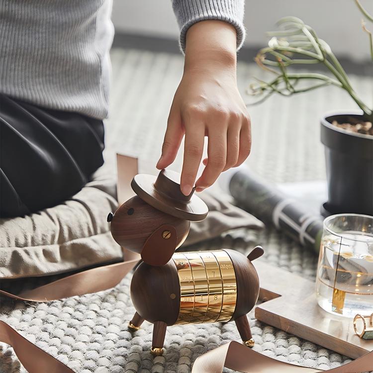 Dog Calendar Desktop Ornament | Magnetic Perpetual Calendar | Premium Wood Gift