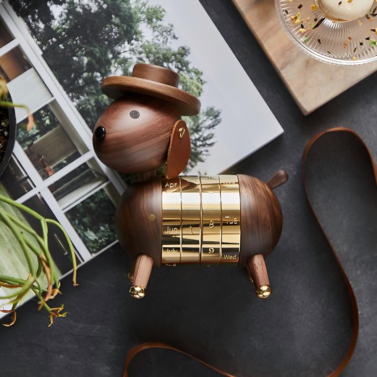 Dog Calendar Desktop Ornament | Magnetic Perpetual Calendar | Premium Wood Gift