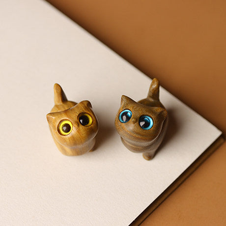 Ebony Wood Curious Cat Blind Box - blind box, cat figurine, desk decor