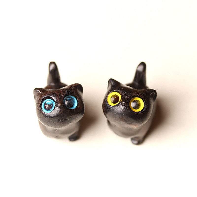 Ebony Wood Curious Cat Blind Box - blind box, cat figurine, desk decor - detail view
