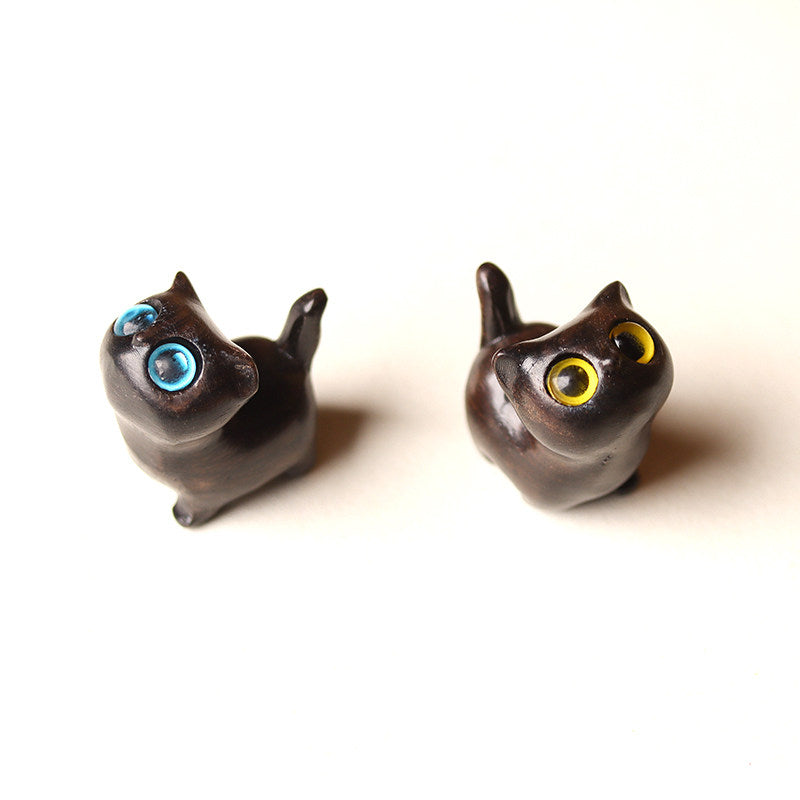 Ebony Wood Curious Cat Blind Box - blind box, cat figurine, desk decor - close-up shot
