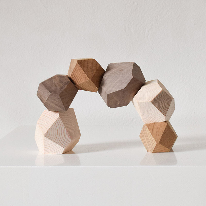 Five-Color Stone Balance Toy, Magnetic Wood Stacking Blocks, Stress Relief Desktop Gift