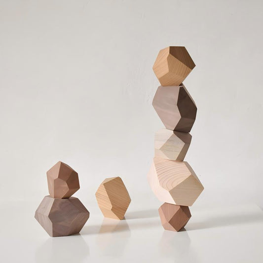 Five-Color Stone Balance Toy, Magnetic Wood Stacking Blocks, Stress Relief Desktop Gift