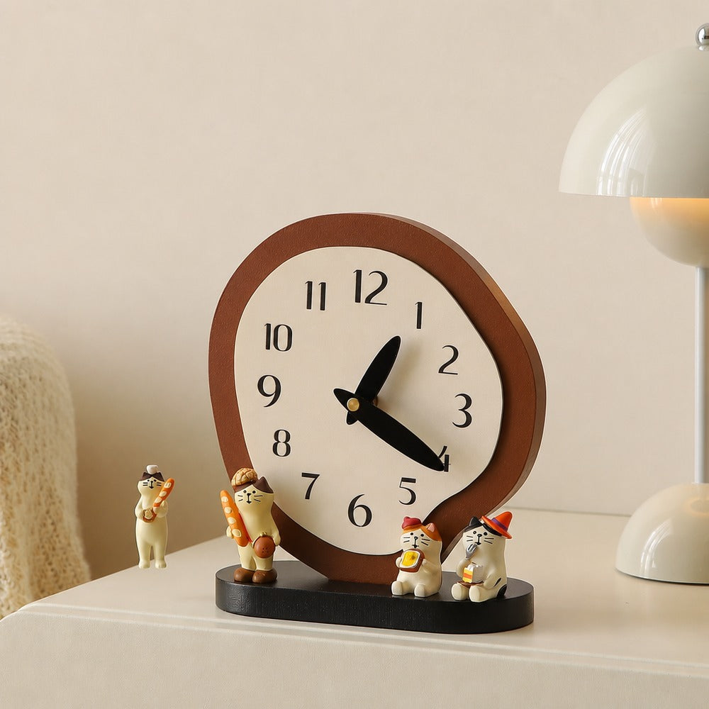 Vintage clock decor set with solid wood base