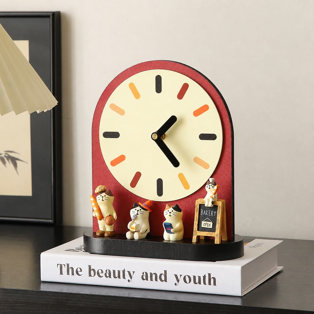 Desk mini clock set 1 with solid wood base