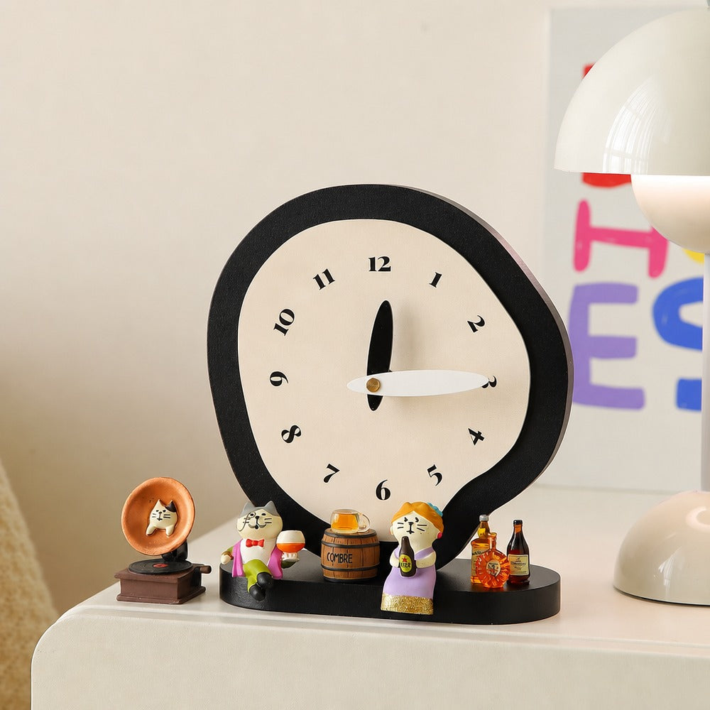 Vintage clock decor set black with solid wood base