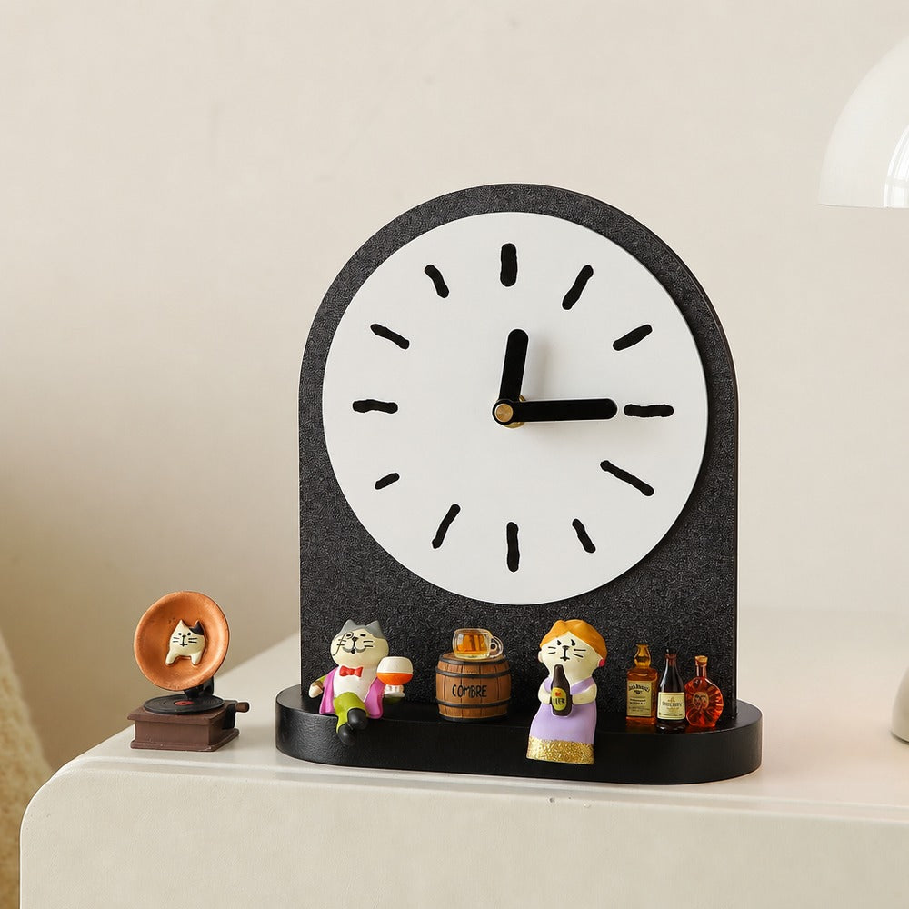 Desk clock set 1 black with solid wood base