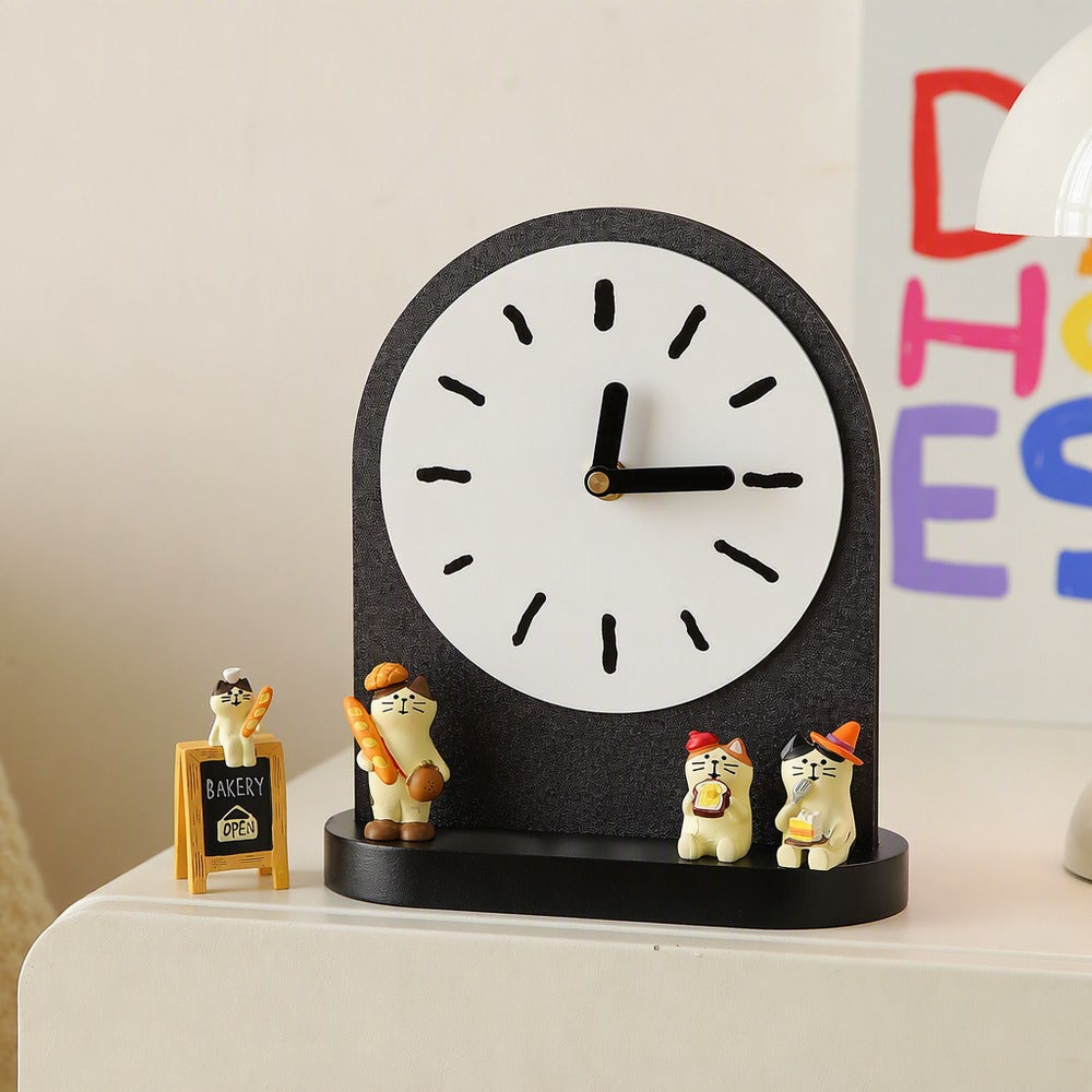 Desk clock set 2 black with solid wood base